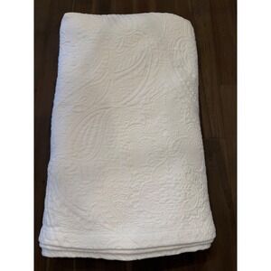 The Company Store Full Size White  Paisley Floral Embossed Textured Coverlet